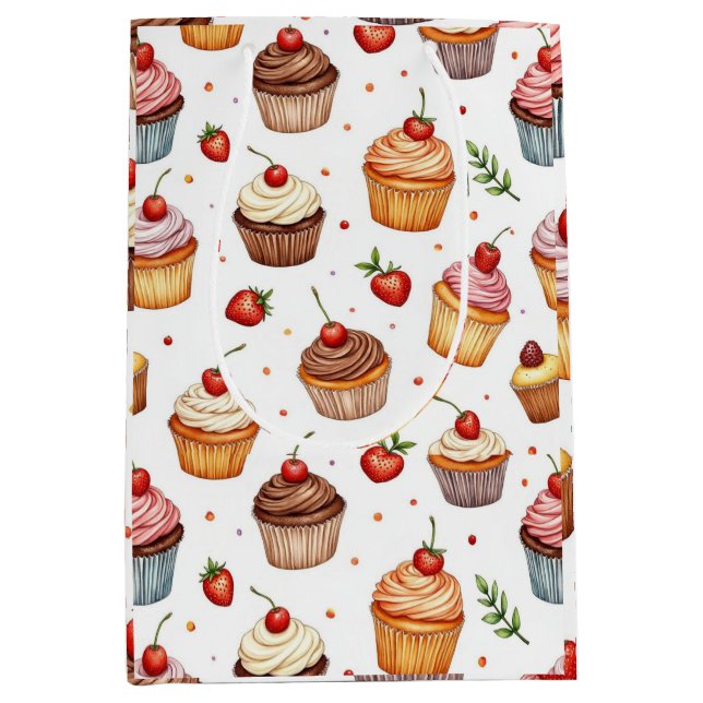 Sac Cadeau Moyen Cupcakes et fraises (Devant)