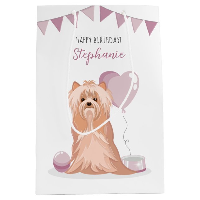 Sac Cadeau Moyen Curte Yorkshire Terrier Anniversaire (Devant)