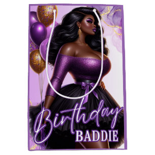 Sac Cadeau Moyen Curvy Glam Africaine Américaine Femme Violette Ann
