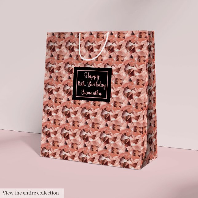 Sac Cadeau Moyen Custom 16th Birthday Gift Bags Rose Gold and Black (Custom 16th Birthday Gift Bags Rose Gold and Black)