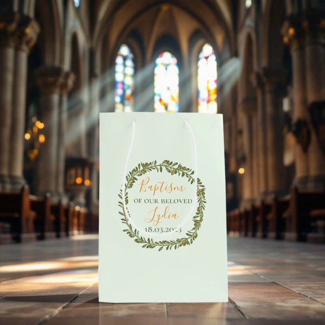 Sac Cadeau Moyen Custom Baptism Olive Wreath (Créateur téléchargé)