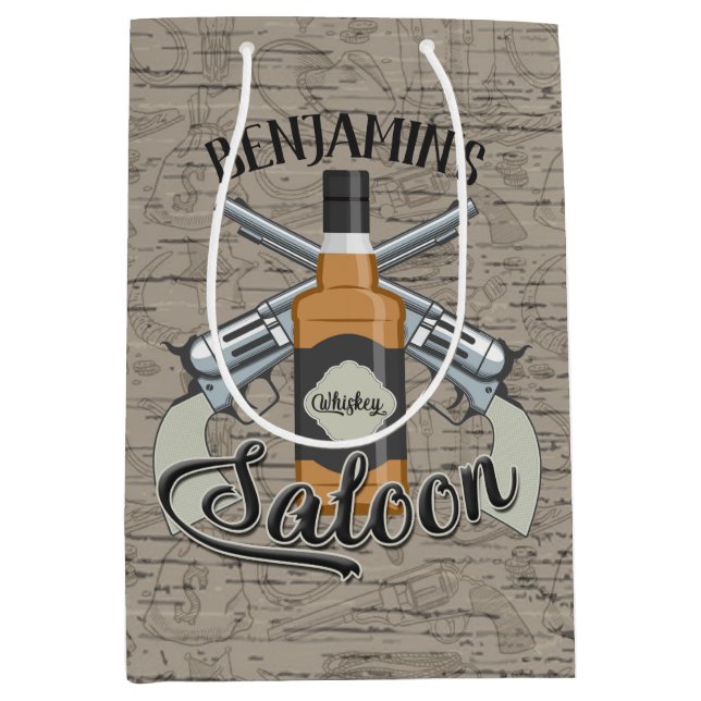 Sac Cadeau Moyen Custom Cowboy Revolver Gun Whiskey Saloon (Devant)