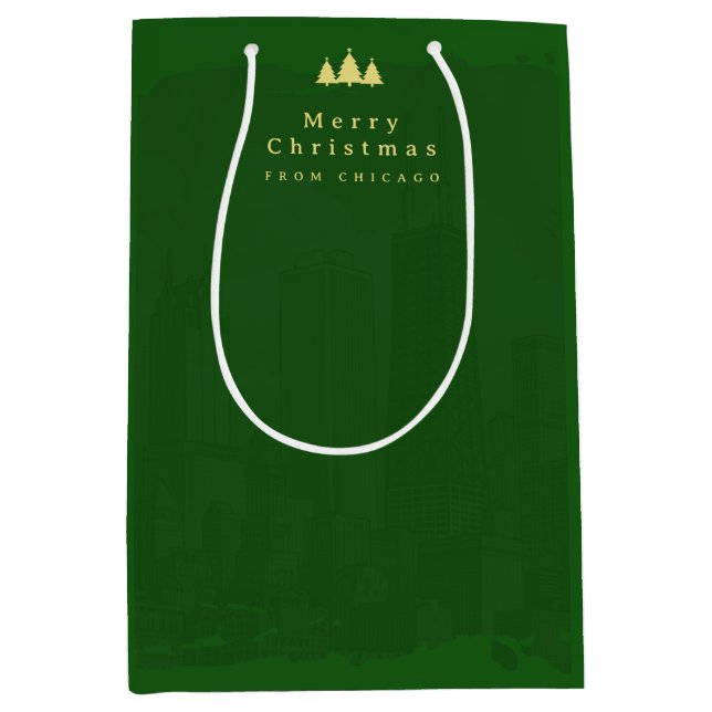 Sac Cadeau Moyen Custom Green Gold Christmas (Devant)
