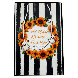 Sac Cadeau Moyen Custom Hey Boo Trick Ou Treat Ghost Floral Design