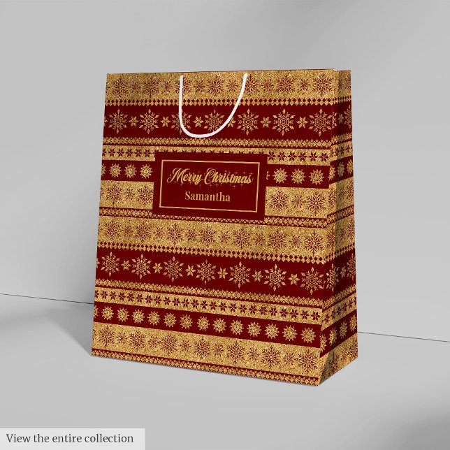 Sac Cadeau Moyen Custom Name Red Gold Christmas Paper Gift Bag (Custom Name Red Gold Christmas Paper Gift Bag)