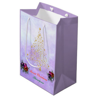 Sac Cadeau Moyen Custom Printed Holiday Gift Bag with Golden Tree