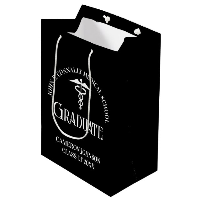 Sac Cadeau Moyen Customized Black Medical School Graduation Party (Devant Angle)