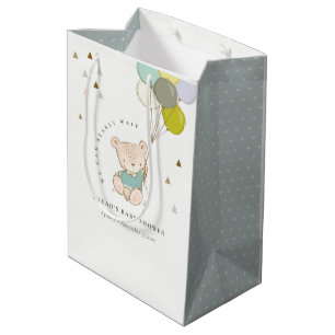 Sac Cadeau Moyen Cute Aqua Bearly Wait Bear Baby shower de ballon