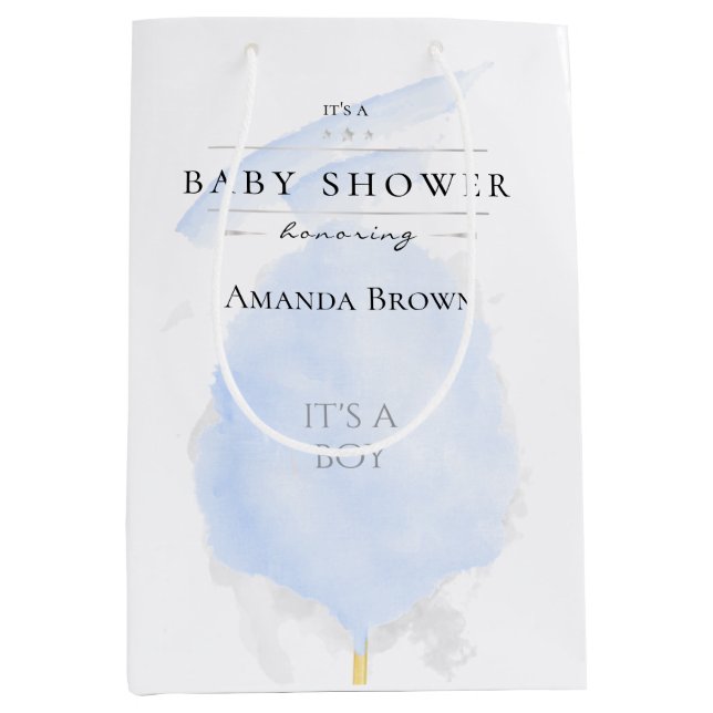 Sac Cadeau Moyen Cute Aquarelle Bleu Coton Bonbon Baby shower (Devant)