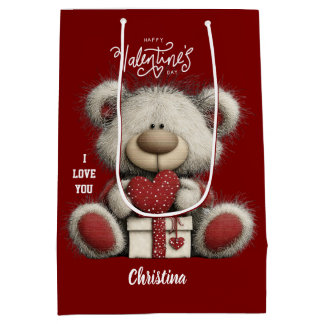 Sac Cadeau Moyen Cute Bear Happy Valentines Day Script Name 