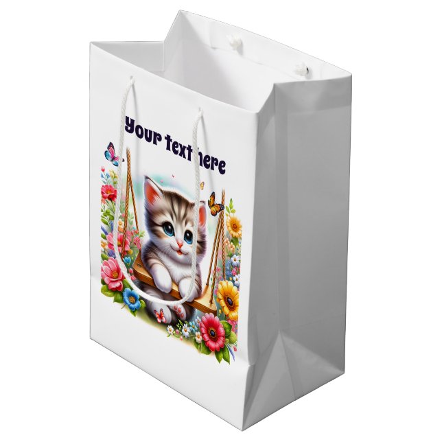 Sac Cadeau Moyen Cute bébé chat personnalisable (Devant Angle)