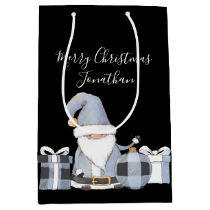 Sac Cadeau Moyen Cute Blue Père Noël Gnome avec cadeaux