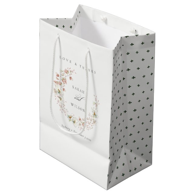 Sac Cadeau Moyen Cute Blush White Meadow Floral Wreath Mariage (Devant Angle)