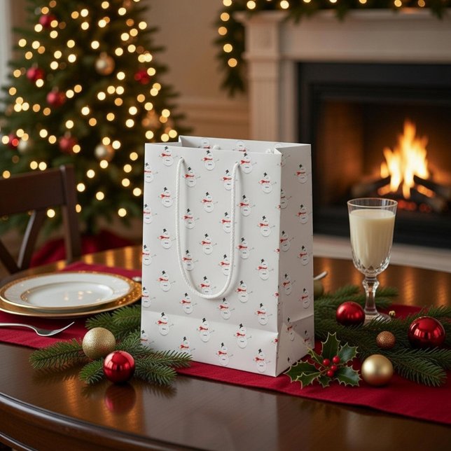 Sac Cadeau Moyen Cute Button Snowmen Grey Paper Gift Bag (Créateur téléchargé)