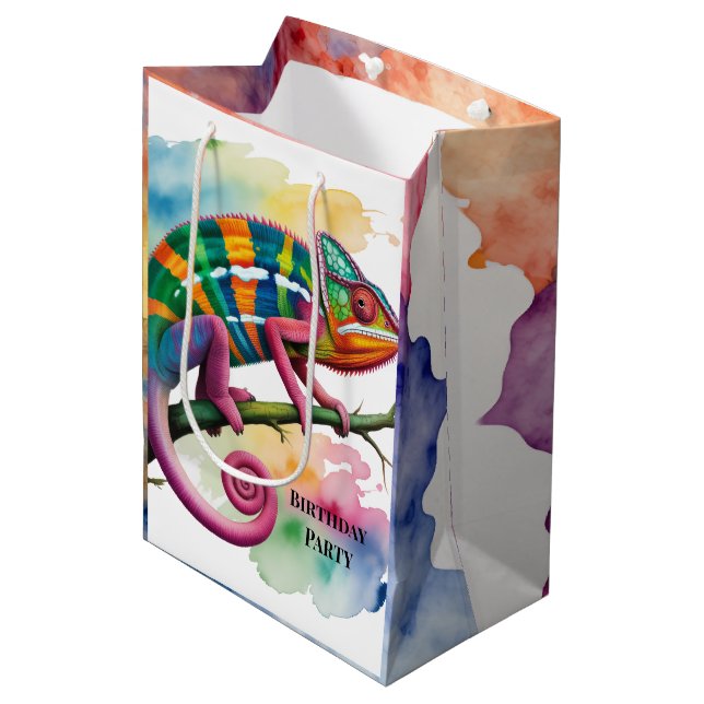 Sac Cadeau Moyen Cute Chameleon Kids Birthday Party (Devant Angle)