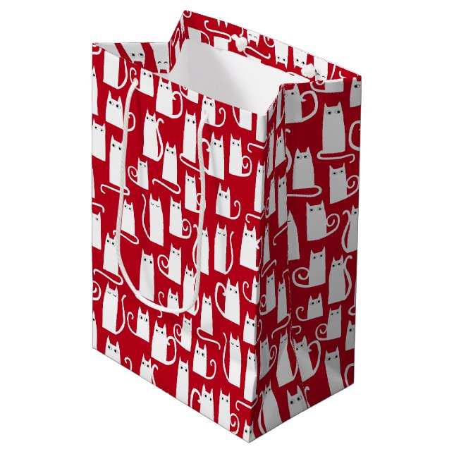 Sac Cadeau Moyen Cute Chat Rouge et Blanc Festif (Devant Angle)
