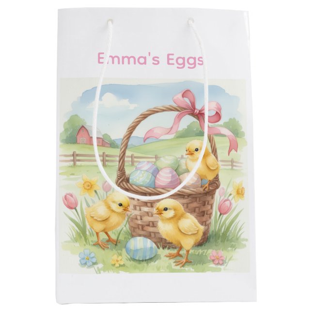 Sac Cadeau Moyen Cute chicks Easter bunny custom egg hunt bag (Devant)