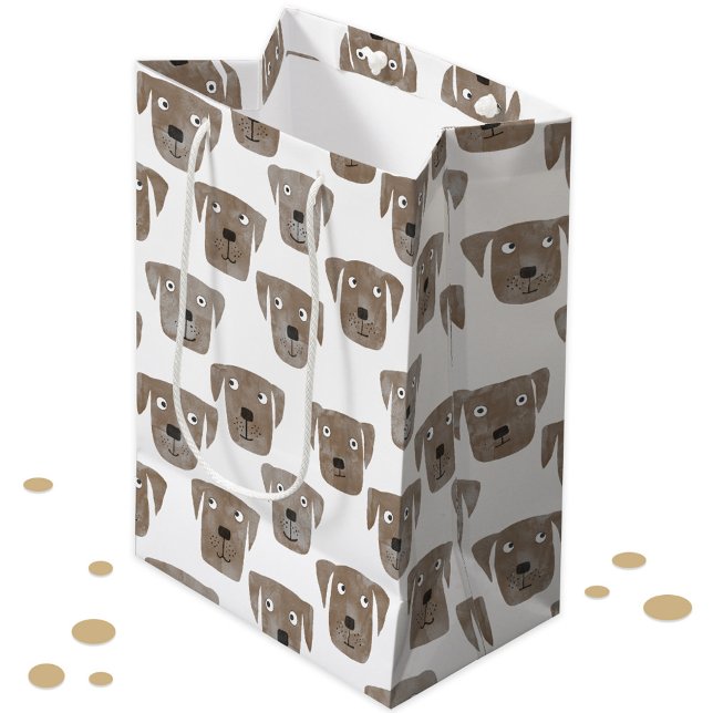Sac Cadeau Moyen Cute Chocolat Labrador Retriever Chien Motif (Chocolate labrador retriever dog watercolor pattern gift bag)