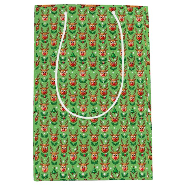 Sac Cadeau Moyen Cute Christmas Gift Bag–Deer, Trees & Holly (Devant)