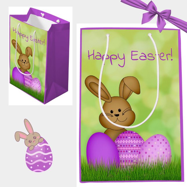 Sac Cadeau Moyen Cute Colorful Cartoon Easter Bunny Kids (A cute, colorful Easter Bunny gift bag for kids! Happy Easter!)