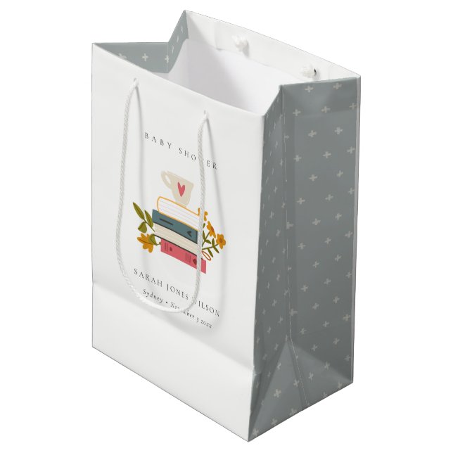 Sac Cadeau Moyen Cute Dusky empilé Storybooks Baby shower Floral  (Devant Angle)