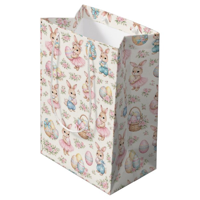 Sac Cadeau Moyen Cute Easter Bunny Floral Pattern - Pastel Spring (Dos Angle)