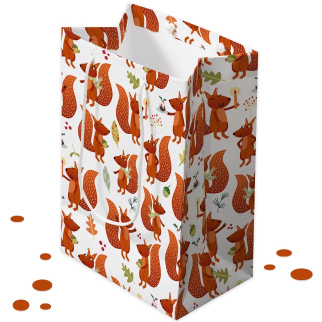 Sac Cadeau Moyen Cute écureuil (Fun squirrel pattern holiday gift bag)