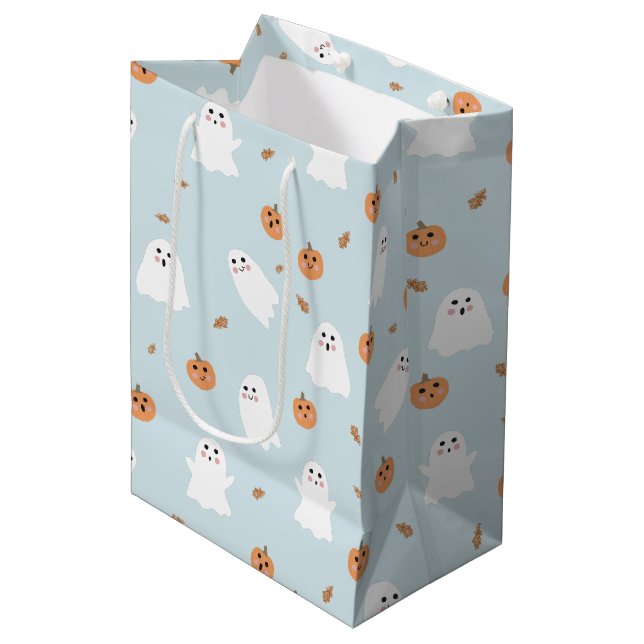 Sac Cadeau Moyen Cute Fantôme et Citrouille Motif d'Halloween bleu (Devant Angle)