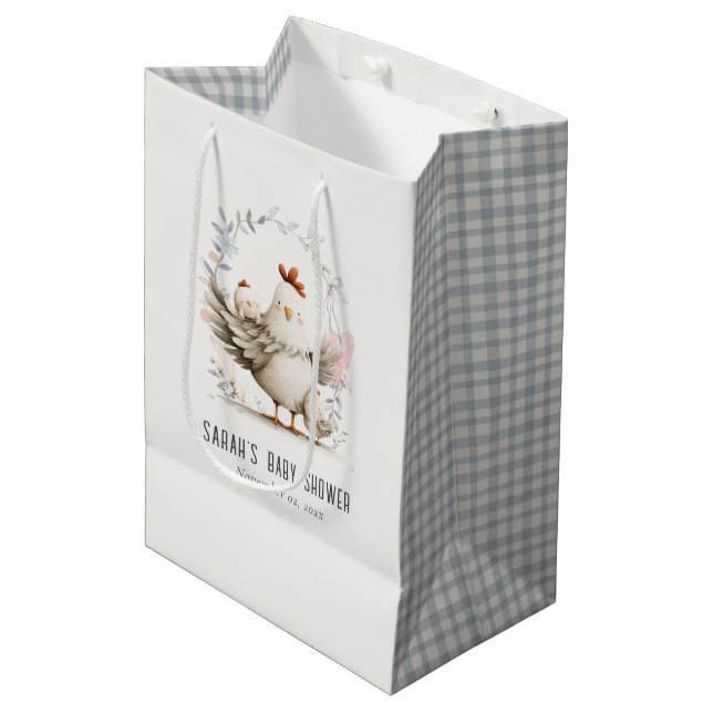 Sac Cadeau Moyen Cute Farm Mum and Baby Chick Floral Baby Shower (Devant Angle)