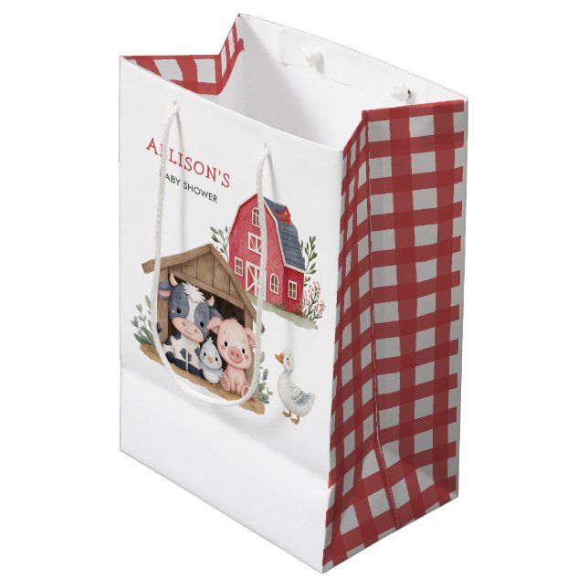 Sac Cadeau Moyen Cute ferme animaux Baby shower de vache de porc (Devant Angle)