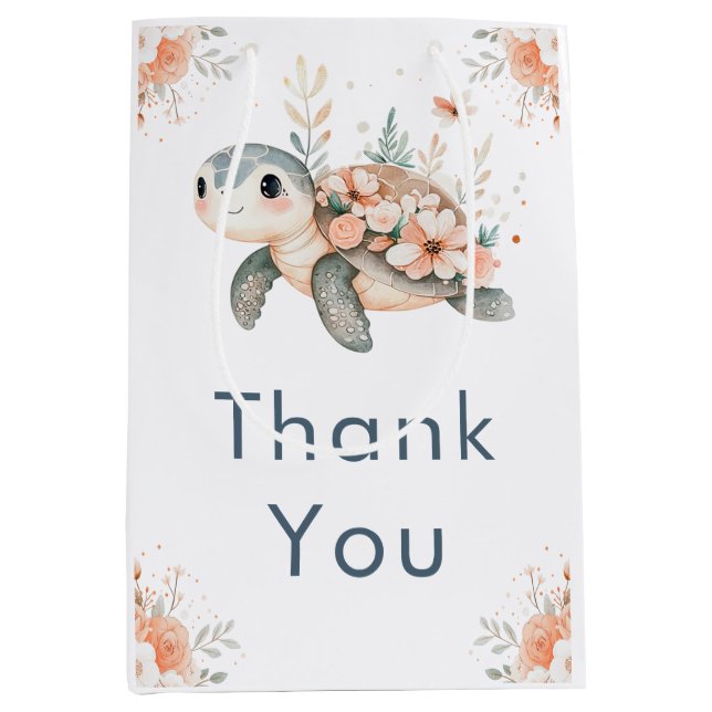 Sac Cadeau Moyen Cute Floral Turtle Baby Shower (Devant)