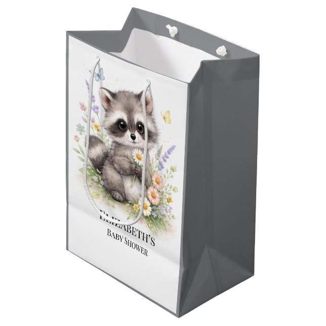 Sac Cadeau Moyen Cute Forest Baby Raccoon Baby Shower Favor (Devant Angle)