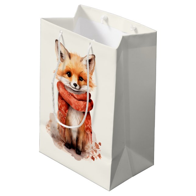 Sac Cadeau Moyen Cute Fox Pup in a Red Scarf (Dos Angle)