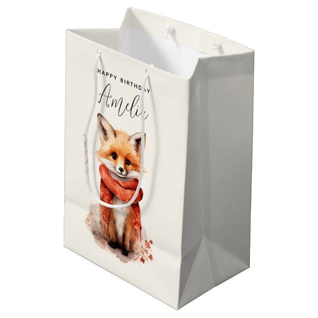 Sac Cadeau Moyen Cute Fox Pup in a Red Scarf Birthday (Dos Angle)