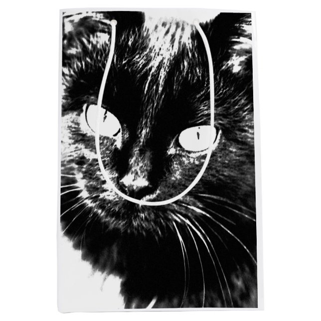 Sac Cadeau Moyen Cute Funky Chat Noir Kitten Eyes croquis (Devant)