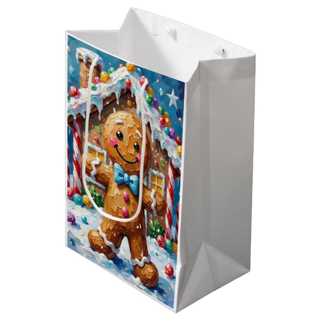 Sac Cadeau Moyen Cute Gingerbread Man Cheerful Christmas Cookie Art (Devant Angle)