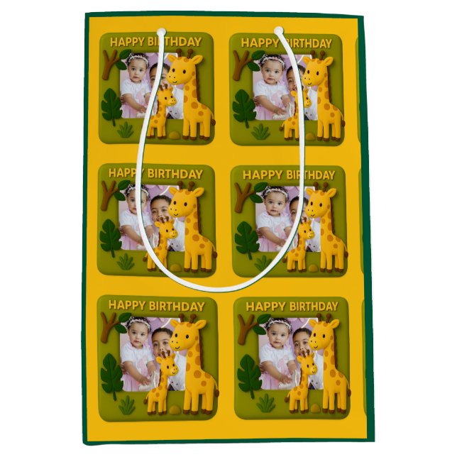 Sac Cadeau Moyen Cute Giraffe Anniversaire Photo personnalisable (Devant)