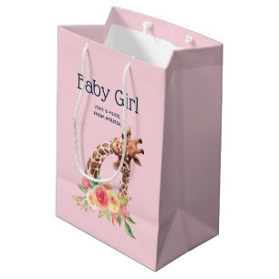 Sac Cadeau Moyen Cute Giraffe Aquarelle Maman & Baby Boy