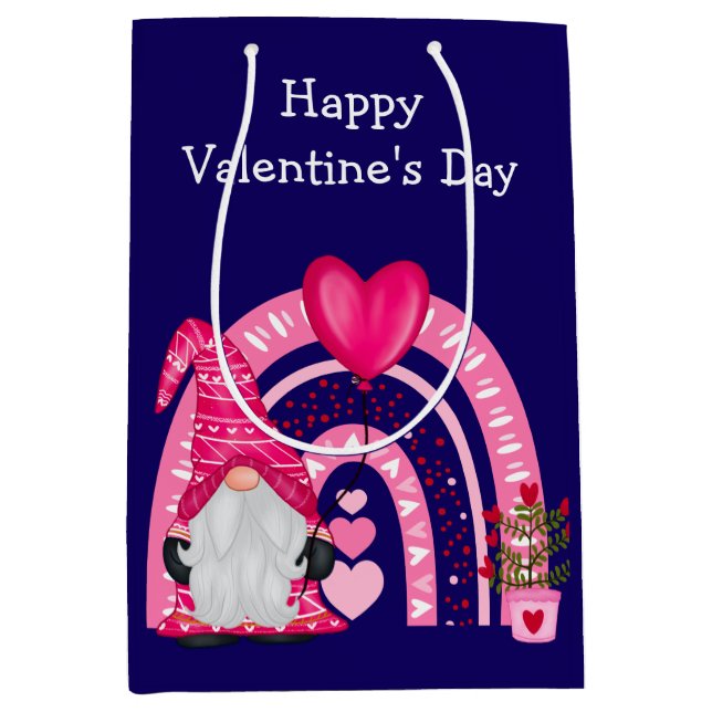 Sac Cadeau Moyen Cute Gnome Arc-en-ciel Valentine (Devant)