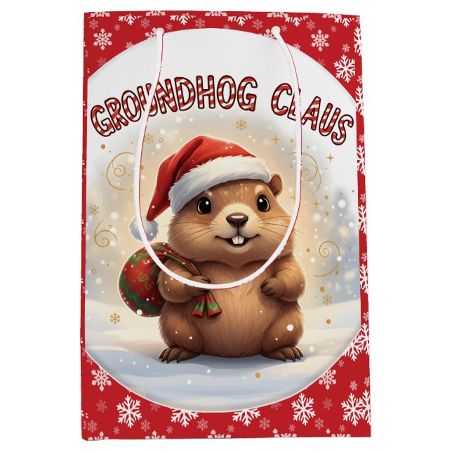 Sac Cadeau Moyen Cute Groundhog Claus Funny Groundhog Christmas (Devant)