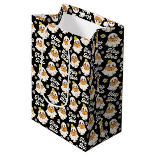 Sac Cadeau Moyen Cute Halloween Ghost Retro Éffrayant Boo Noir
