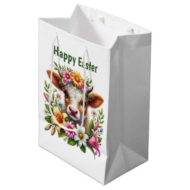 Sac Cadeau Moyen Cute Happy Easter cow customizable (Devant Angle)