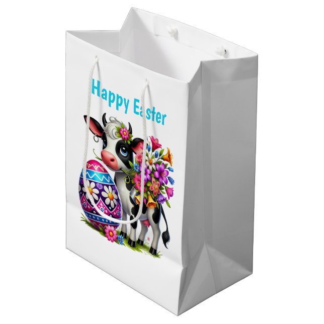 Sac Cadeau Moyen Cute Happy Easter cow customizable Medium  (Devant Angle)
