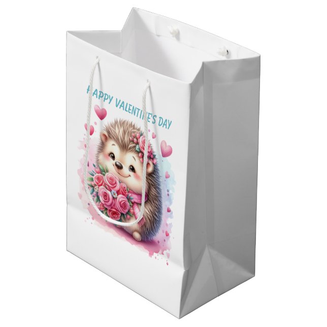 Sac Cadeau Moyen Cute Happy Valentine's Day hedgehog (Devant Angle)