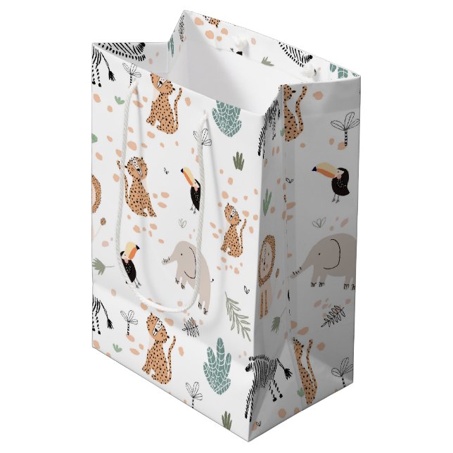 Sac Cadeau Moyen Cute Jungle Rainforest Animaux Motif (Devant Angle)