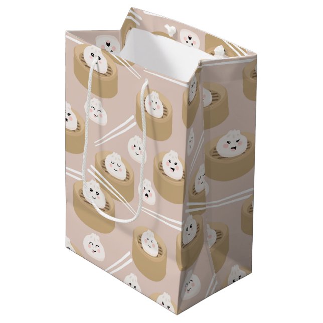 Sac Cadeau Moyen Cute Kawaii Dumplings Baguettes en vapeur (Devant Angle)
