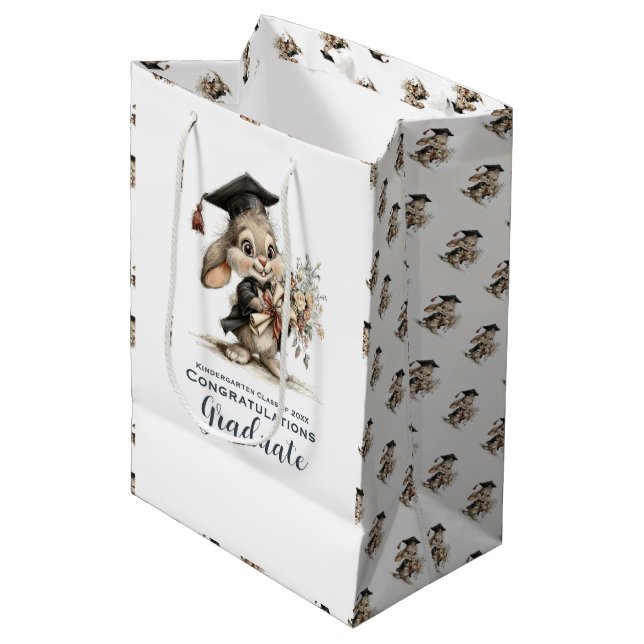 Sac Cadeau Moyen  Cute Kindergarten Graduation Bunny Design (Devant Angle)