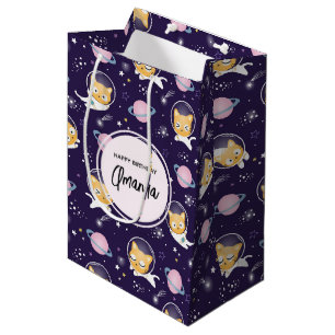 Sac Cadeau Moyen Cute Kitty Chat Astronauts Motif Anniversaire