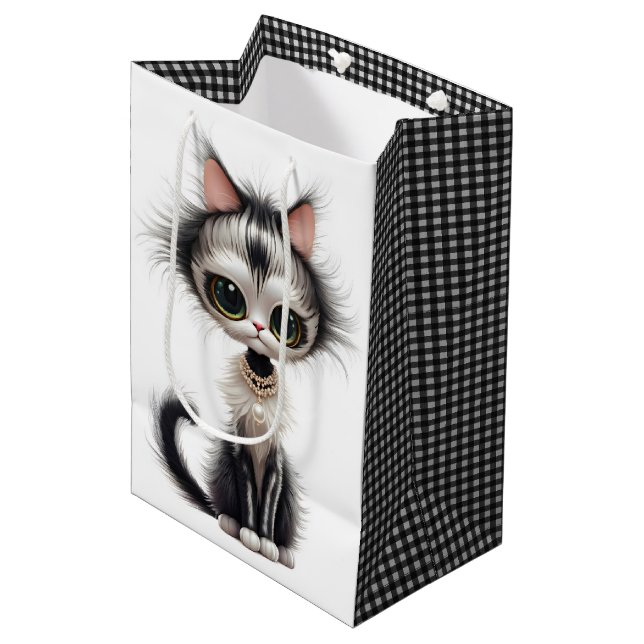 Sac Cadeau Moyen Cute Kitty portant un collier de perle (Devant Angle)