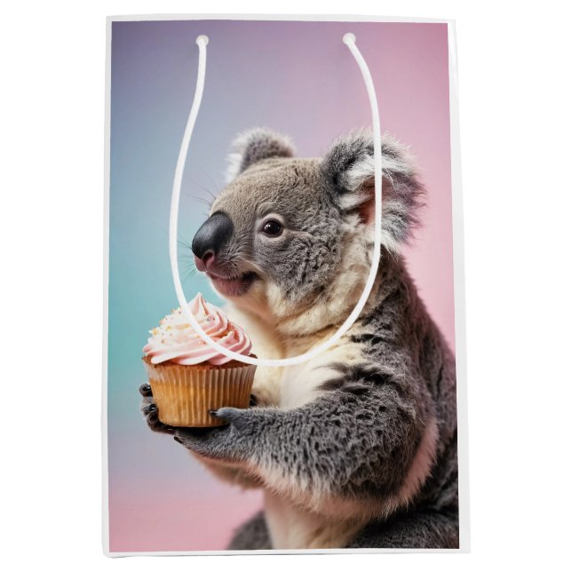 Sac Cadeau Moyen Cute Koala Avec Cupcake Pastel Gradient (Devant)